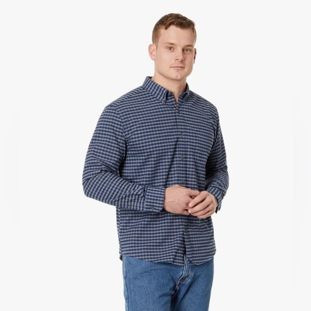 Untuckit Flannel Blue Grey Checkered Button-Up Shirt Plaid Tall Fit‎ Work Casual